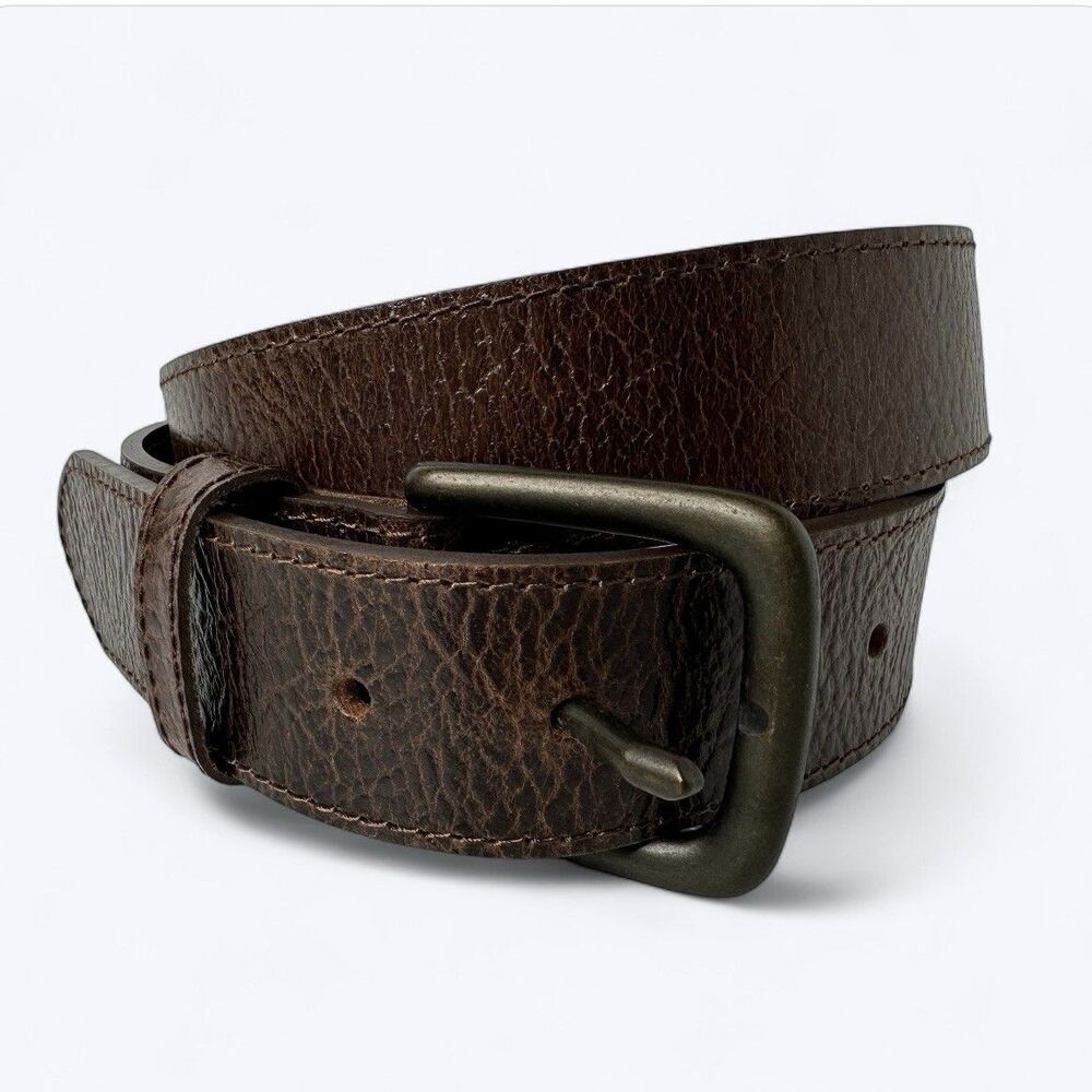 Wrangler Brown Pebbled Leather Belt Mens Sz 34/35 Matte Black‎ Buckle 1.25"